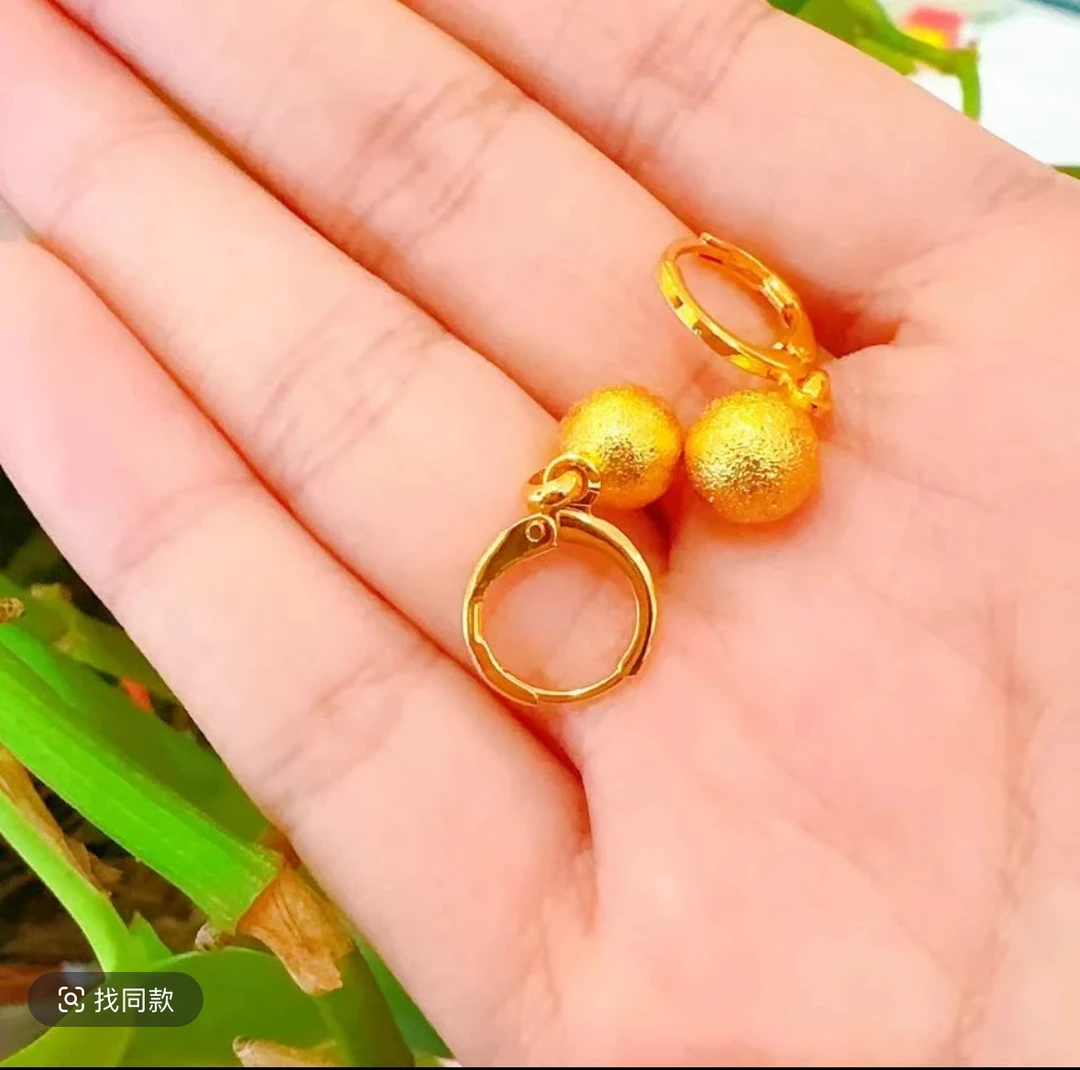 铜合金耳饰 磨砂球球耳扣（一立金沙）时尚精美百搭两戴光面耳环