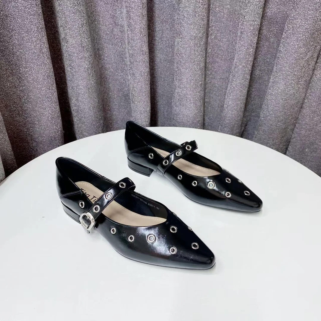 C5251  黑色  法式浅口舒适玛丽珍2025新款不掉跟女平底单鞋