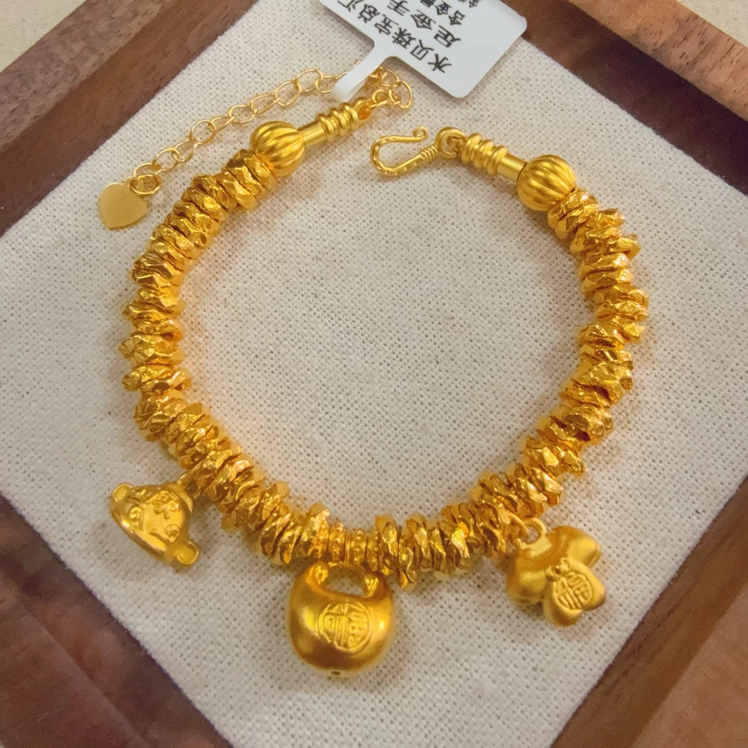 【足金福禄亨通盘缠手串】卡6mm(配合金链）