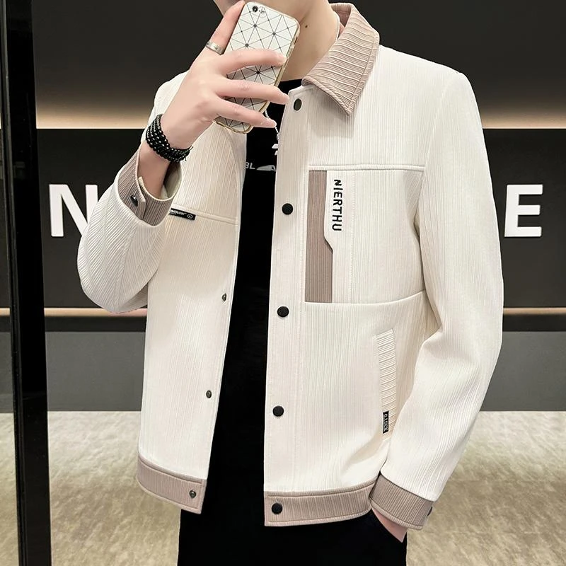 欧米朵2025秋冬新款男外套加绒韩版翻领夹克潮流男款衣服痞帅上衣