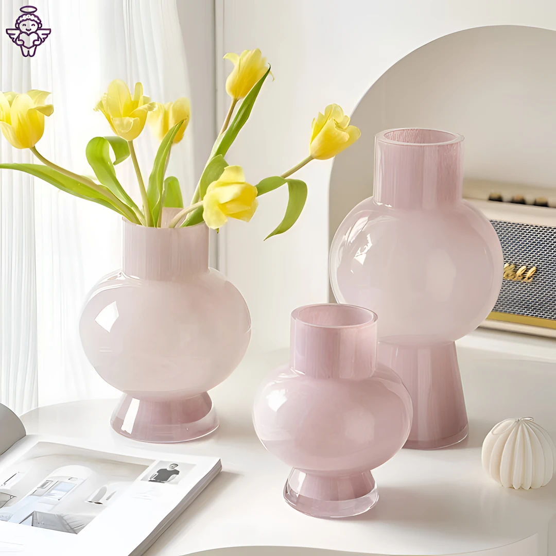 玉玲珑中古芬顿高颜值玻璃花瓶法式ins风客厅插花摆件高级感花器