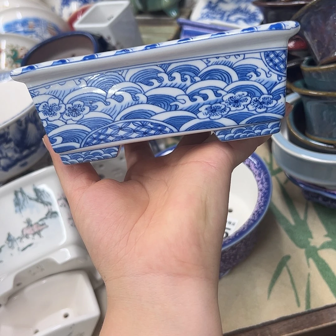 紫砂花盆405号瑕疵15/12/5cm仿手绘海浪花纹