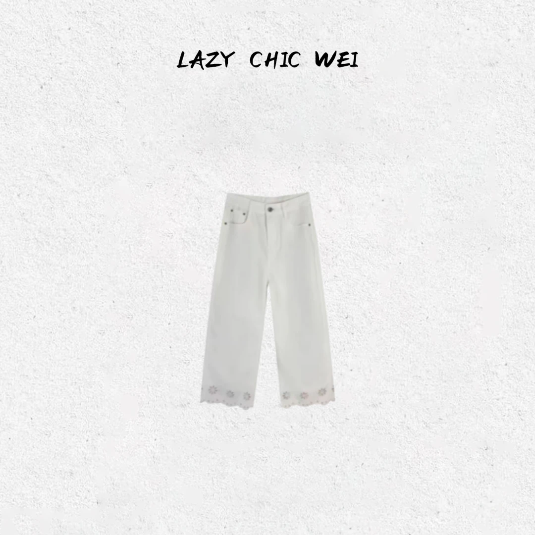 WEI 莱赛尔汉麻混纺波浪花烧花凉感百搭八分牛仔裤2505SSW5540