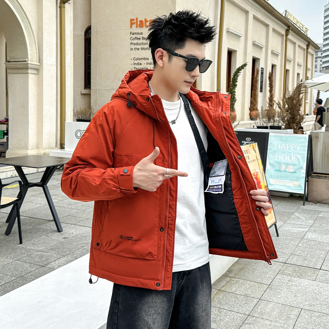 冬季连帽保暖防寒外套撞色男工装加厚短款轻奢潮牌休闲冲锋衣602