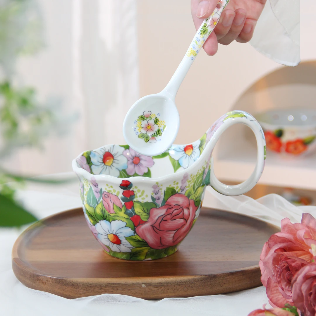 （25年典藏款）玫瑰花园-曲把杯马克杯+桃花勺