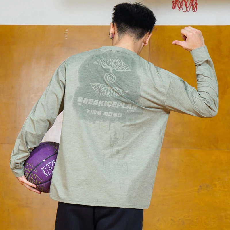 BKCXZICE新年遇水则发湿显花运动T恤秋冬透气健身篮球长袖投篮服