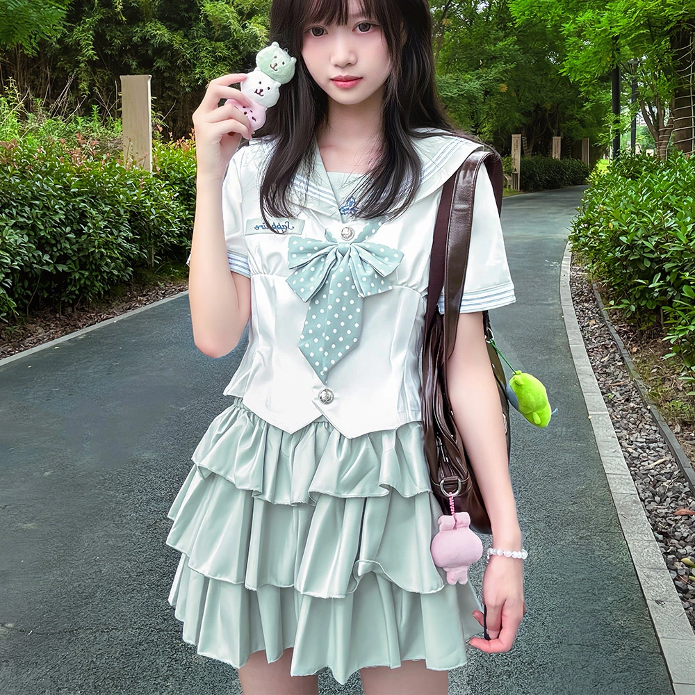 【泰式奶绿】木野高原创jk短裙三件套薄荷甜美学院风JK制服套装