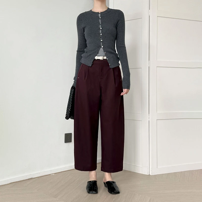 【贝嫂裤】韩系松弛感高腰显瘦纯色休闲直筒裤女551-203