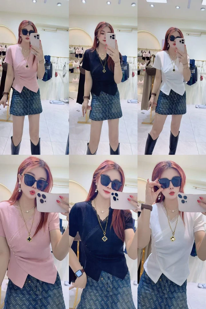 新款拼接蕾丝收腰显瘦上衣5454