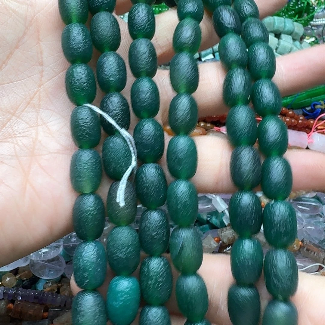 玛瑙/玉髓合金珠宝半成品一条10x14m绿橘皮桶珠