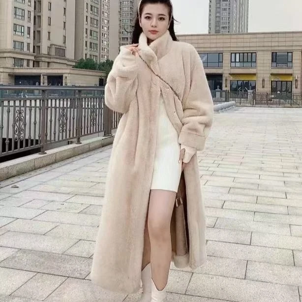 2025冬季立领新款加厚长款皮毛一水貂环保皮草毛毛外套大衣