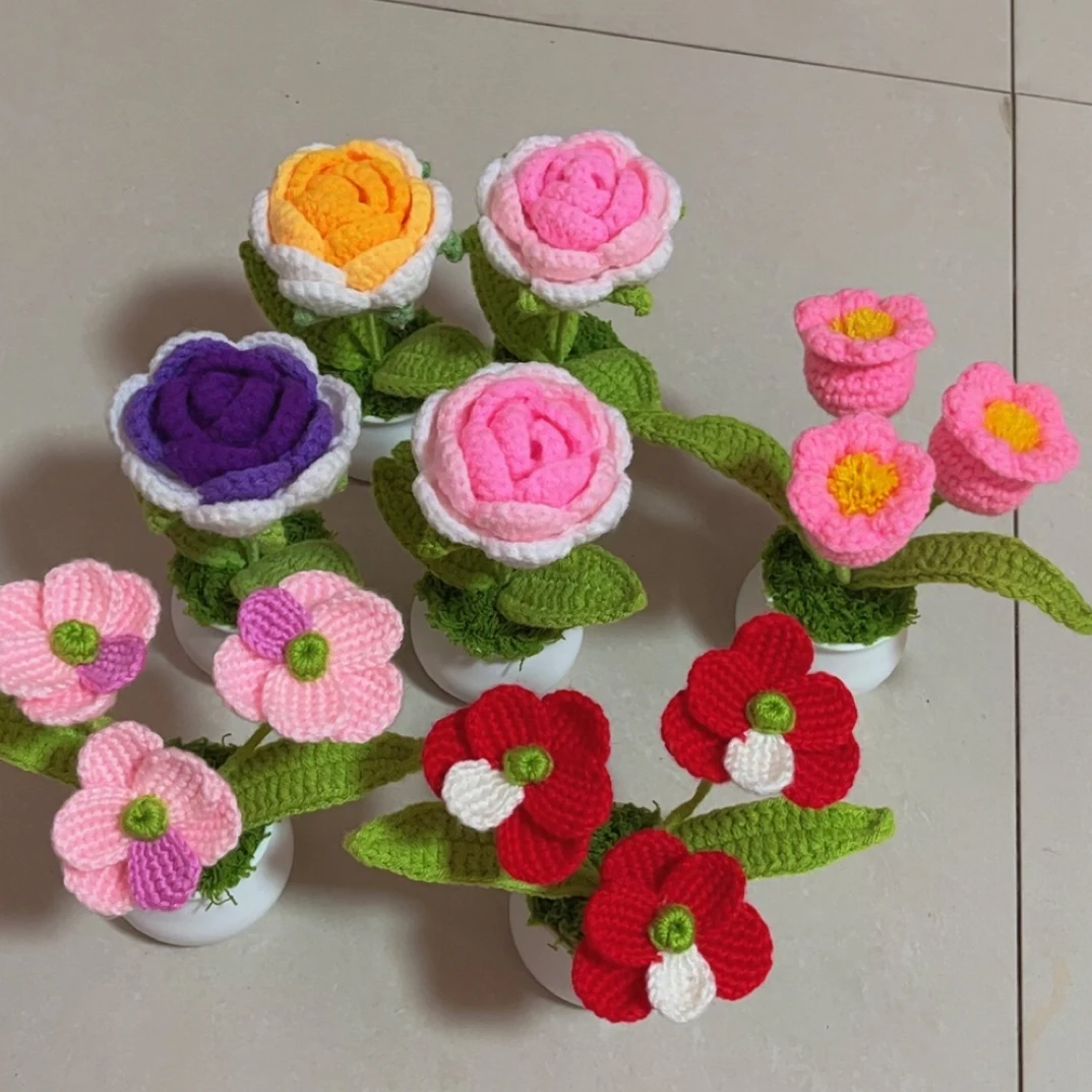 小琴家，车载迷你小盆栽成品，5盆包邮毛线编织