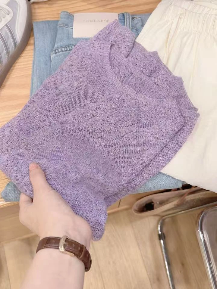 七言家巨温柔！洋气穿搭@柔紫花朵浮雕蕾丝长袖@