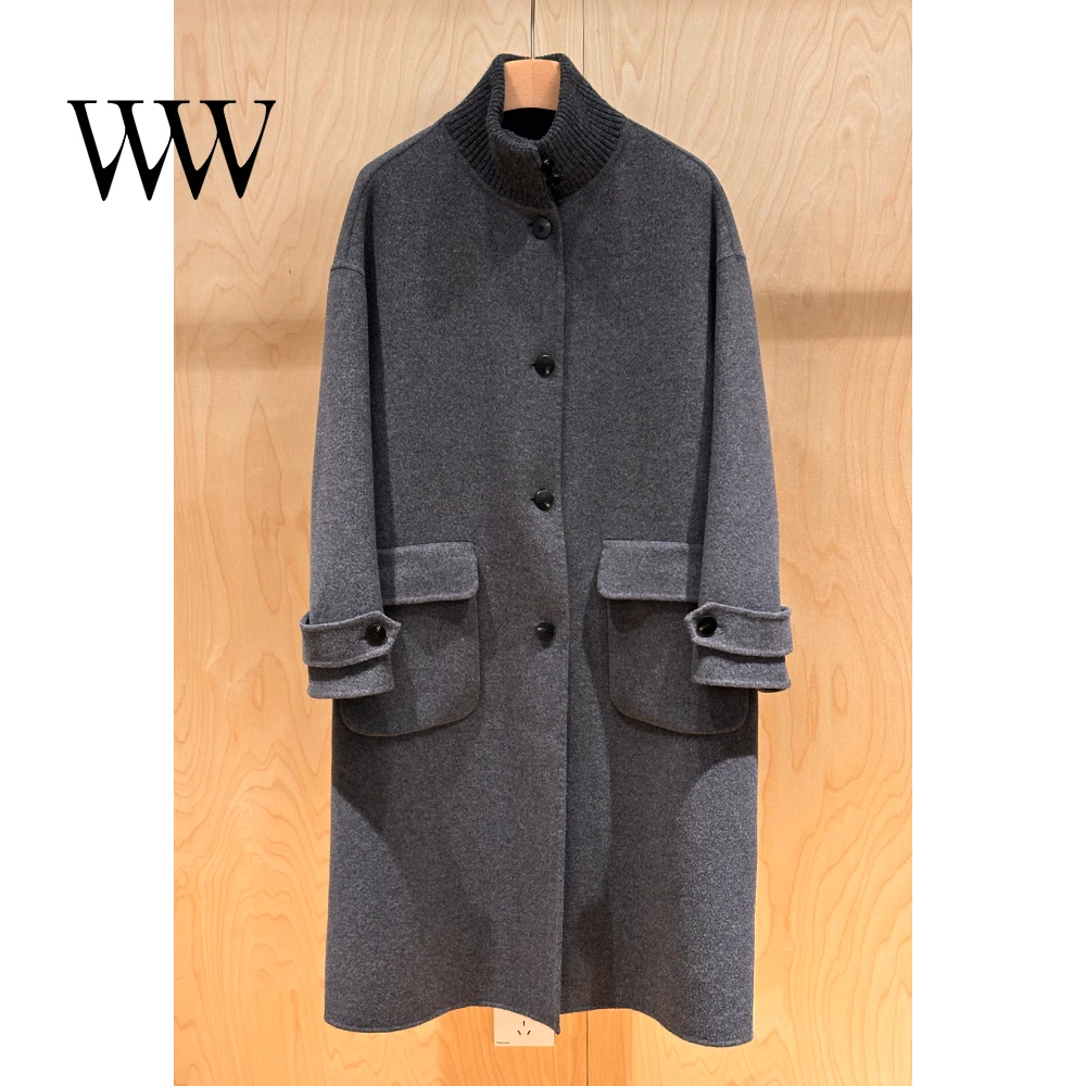 秋冬深灰大衣外套羊毛羊绒中长款呢大衣时尚休闲宽松