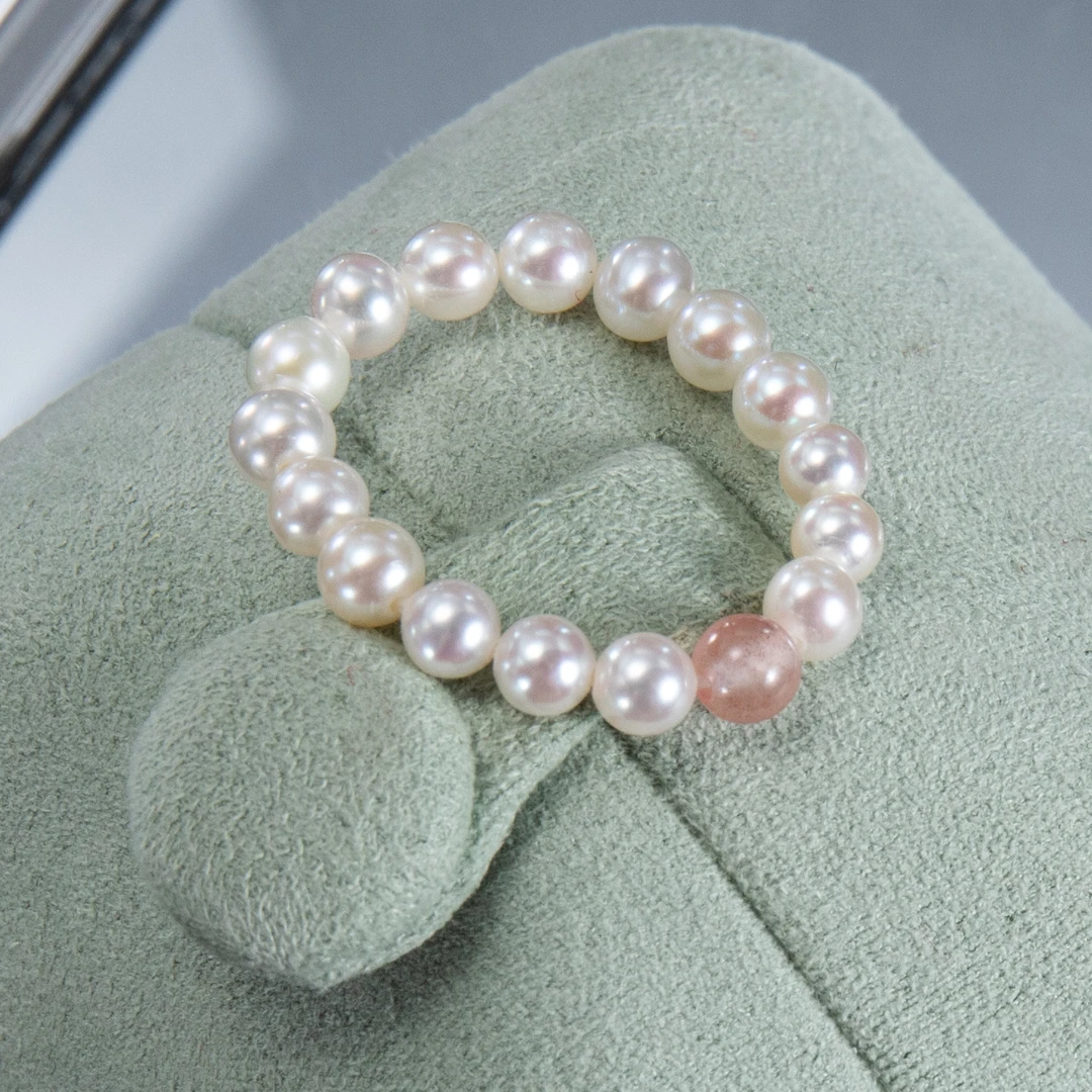 艺璨|小灯泡极光近正圆弹力绳3-4无核珍珠戒指25007