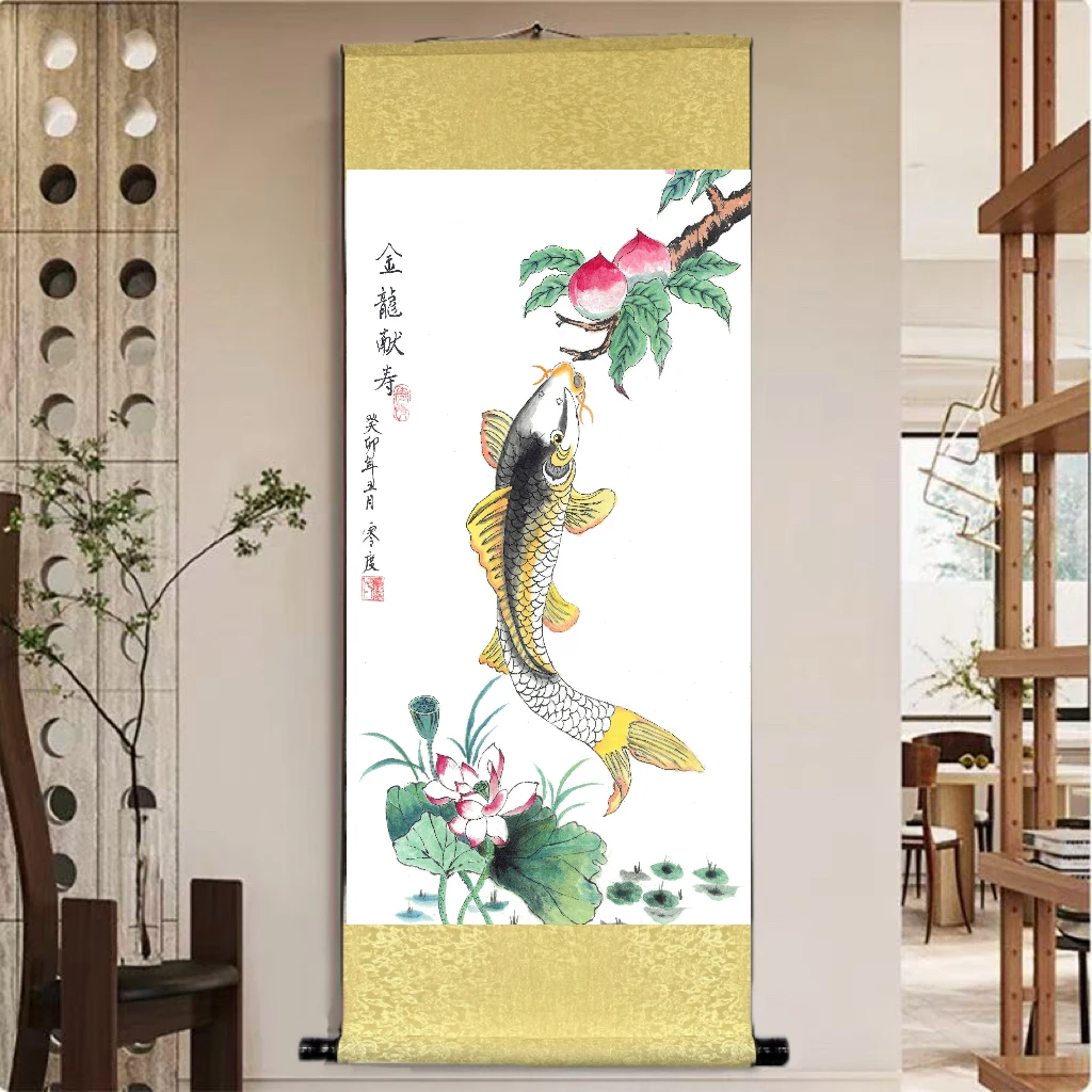 《金龙献寿》 宽45高140 国画