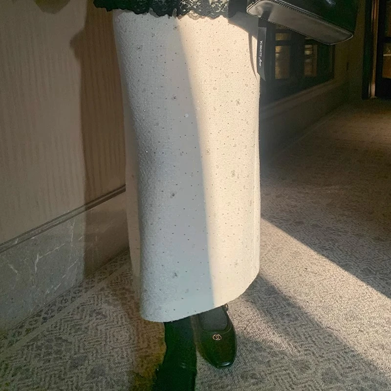 一三良品小个子 精致lady～白色小香风亮片半身裙包臀裙子女Z4B86