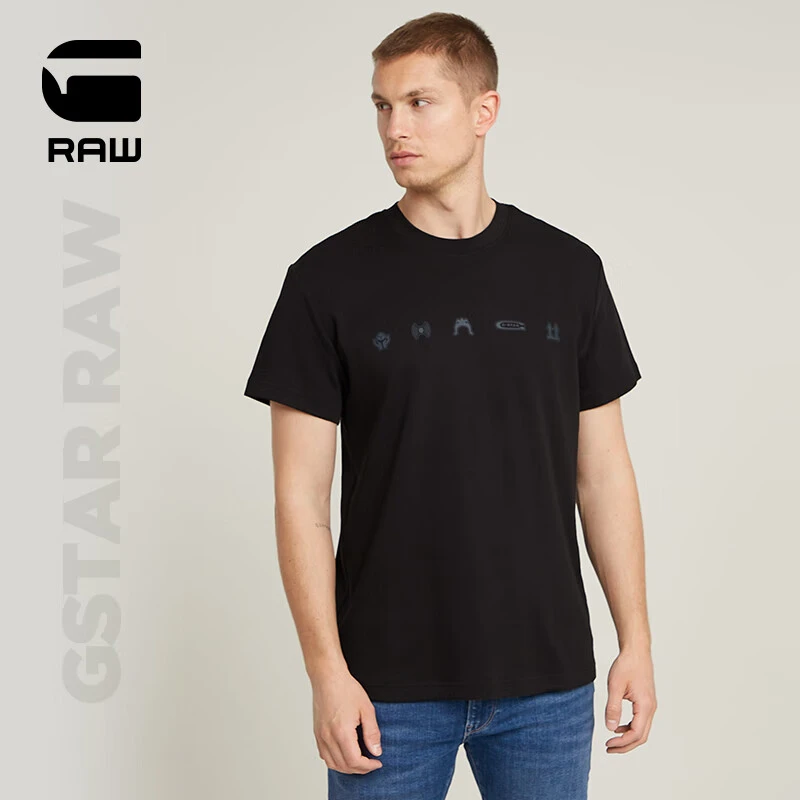 G-STAR RAW25春新款百搭半袖图案印花男士短袖时尚罗纹圆领T恤吸