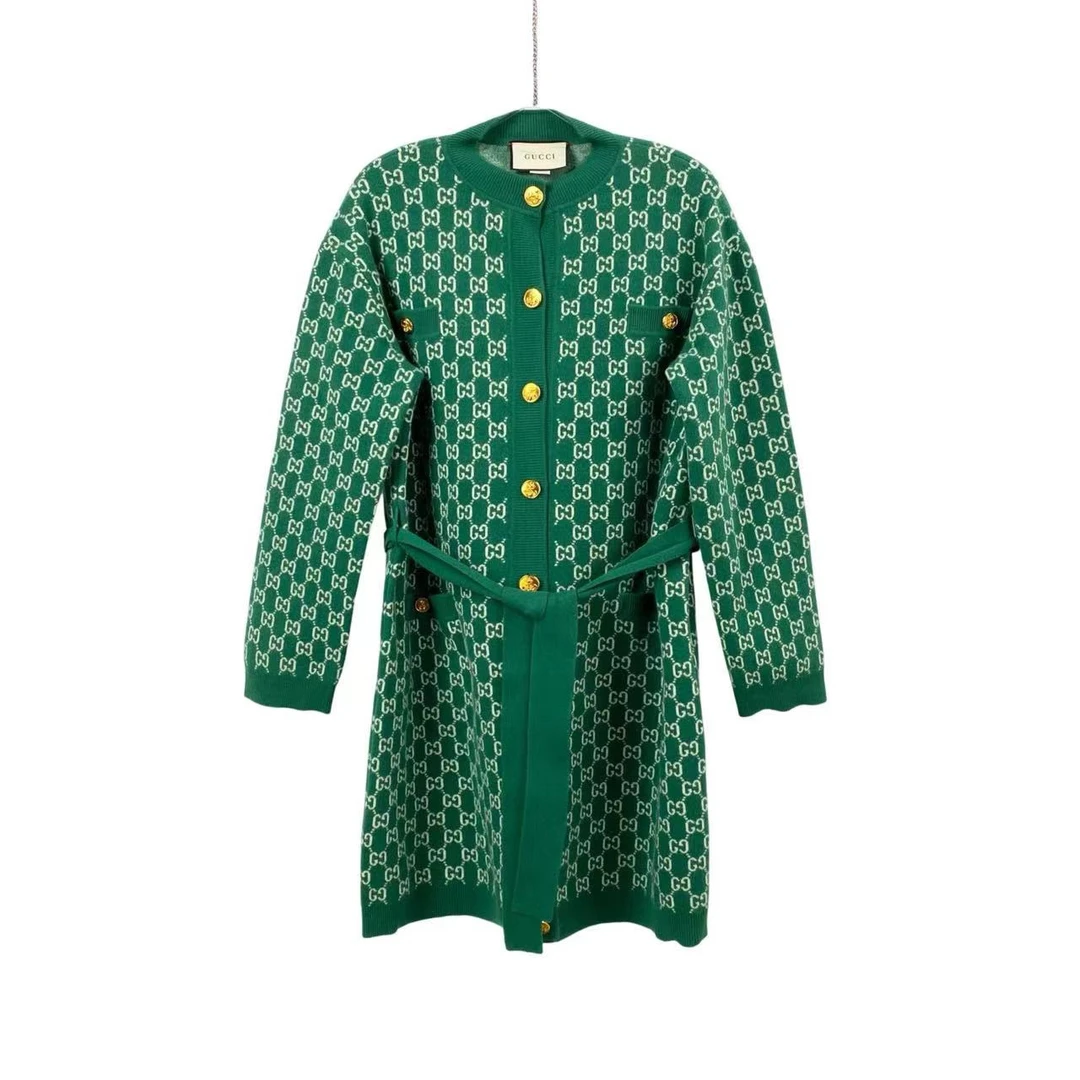 95新 GUCCI/古驰 yy0133 双g满印拼色羊毛针织外套 s码