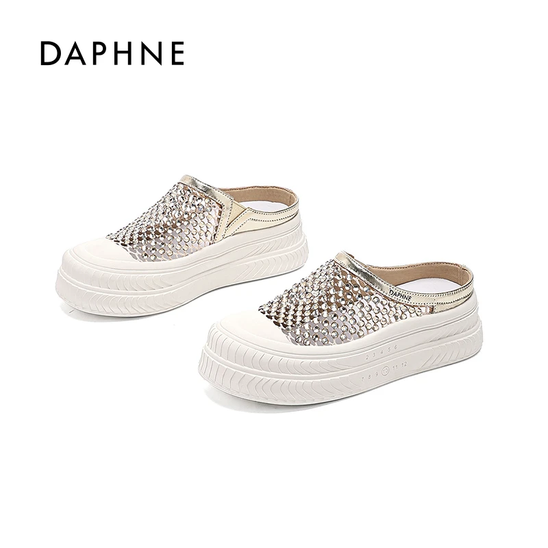 达芙妮2025夏季新款水钻渔网鞋镂空透气外穿度假沙滩包头半拖鞋S