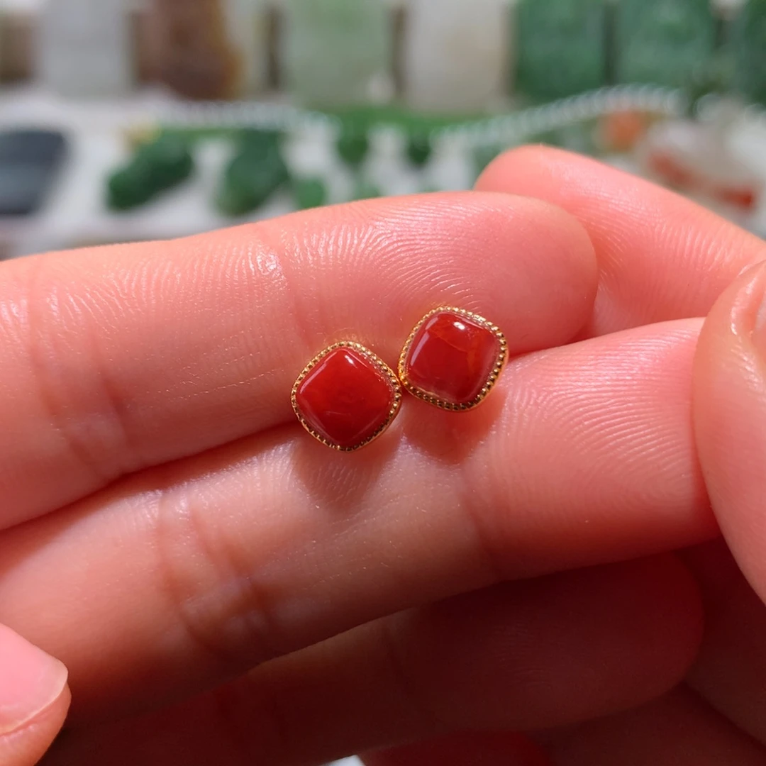 银S925镶嵌南红玛瑙耳饰