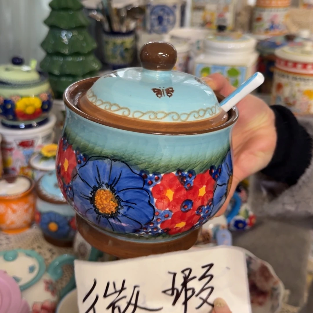 陶瓷微瑕琉璃蓝1200毫升油罐1只