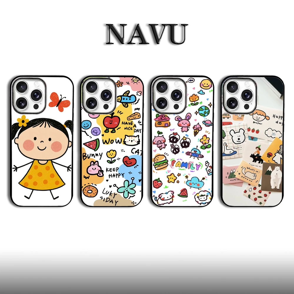 NAVU原创【卡通贴纸系列】手机壳适用苹果16promax1514防摔个性网红