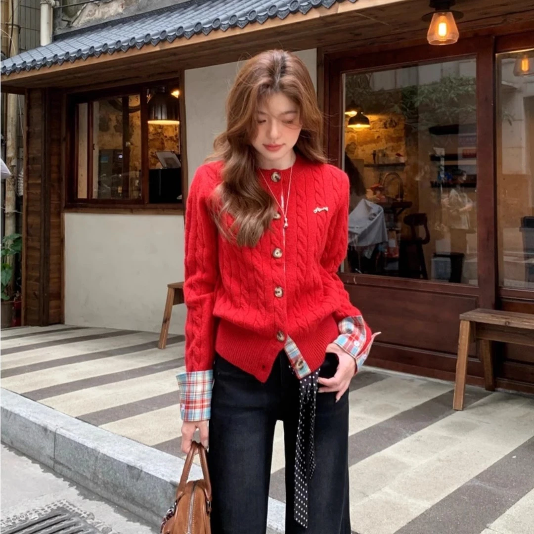 【帝韵】本命年新年过年蛇年网红毛衣开衫秋冬红色长袖上衣女针织衫