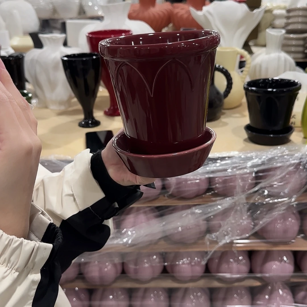 c3色釉款带托花盆花盆花盆