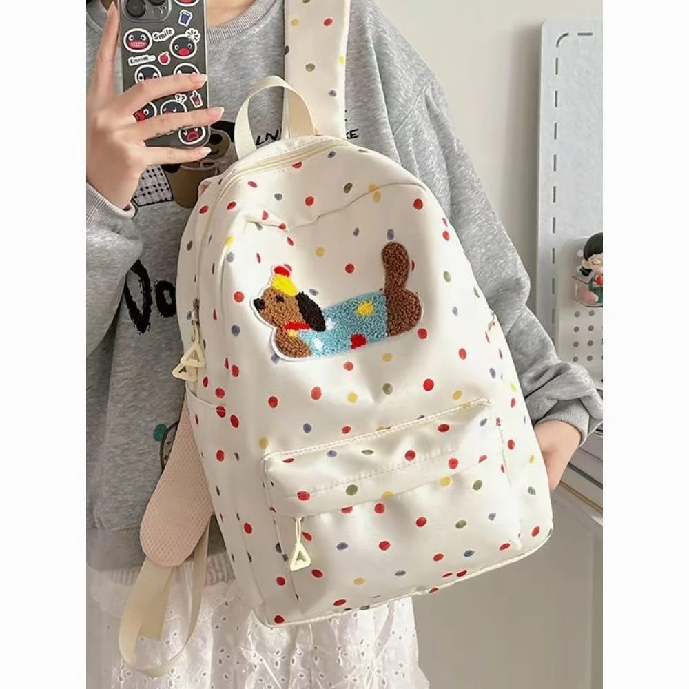 新款潮流波点小狗背包大容量可爱学生双肩包女孩百搭初高中生书包