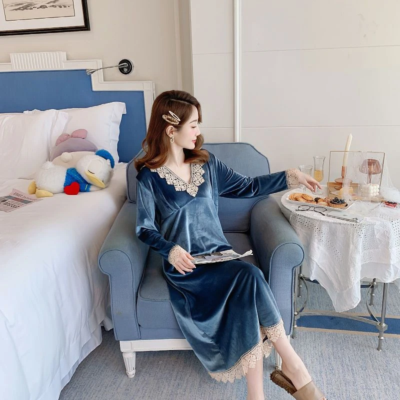 2025新款女金丝绒睡衣睡裙套装长款过膝可外穿春秋冬三季可穿新款