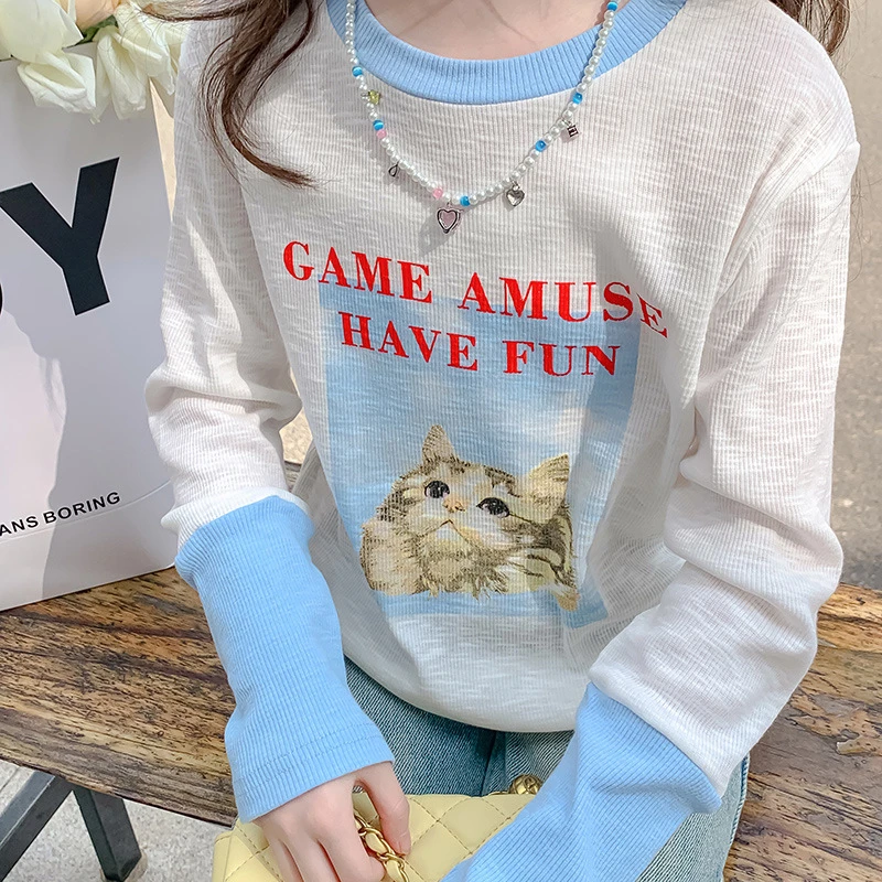 女童t恤春秋款2025新款洋气儿童春装长袖打底衫小女