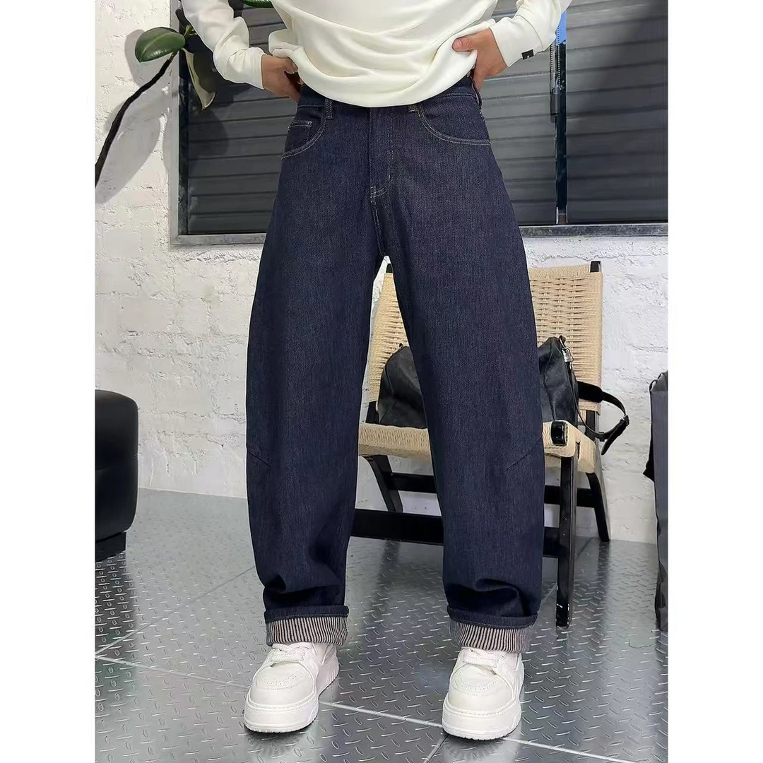 YULE语乐 25279复古普洗弯刀牛仔裤冬季加厚休闲宽松阔腿裤长裤