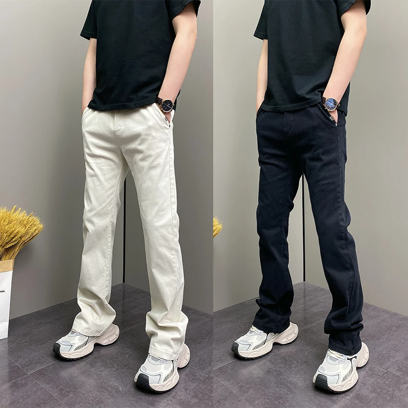 秋冬季原创爆款微喇青年男士痞帅修身休闲裤高街ins网红牛仔长裤