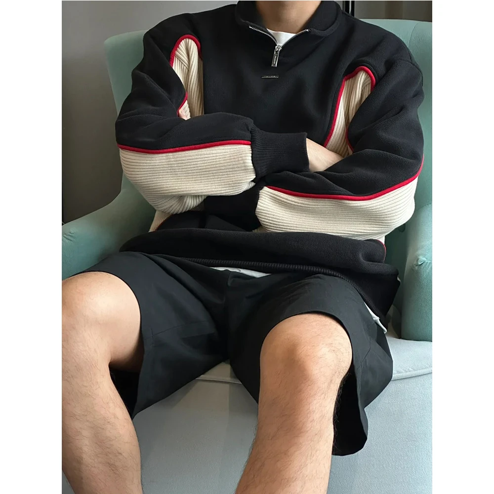 LIGGICC启世录“苍昼潮汐”立领撞色拼接异料包边罗纹卫衣男春秋季