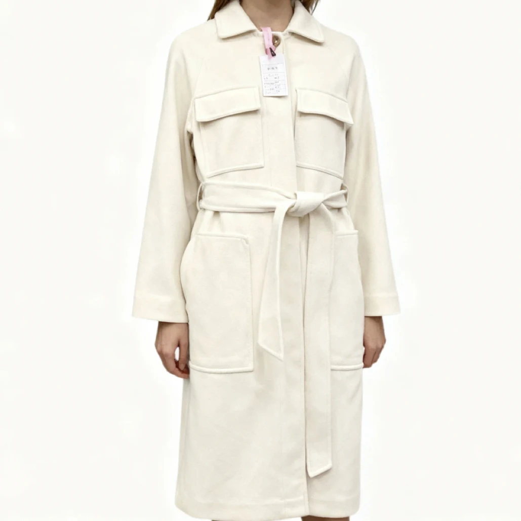 99新 Valentino/华伦天奴 长款米色大衣外套/42码/B01242