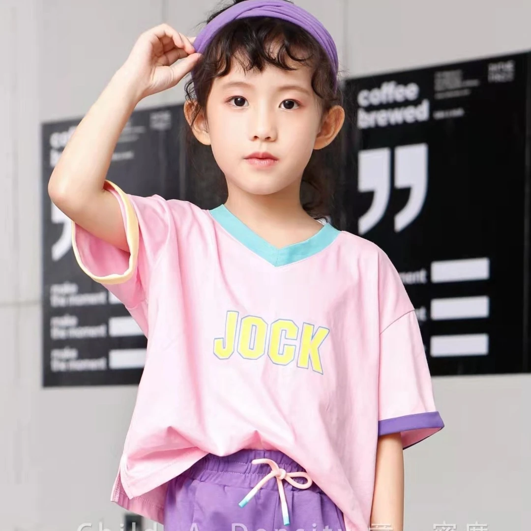 韩国童装2022夏季新款T恤洋气宽松上衣时尚中大童短袖GT-30476