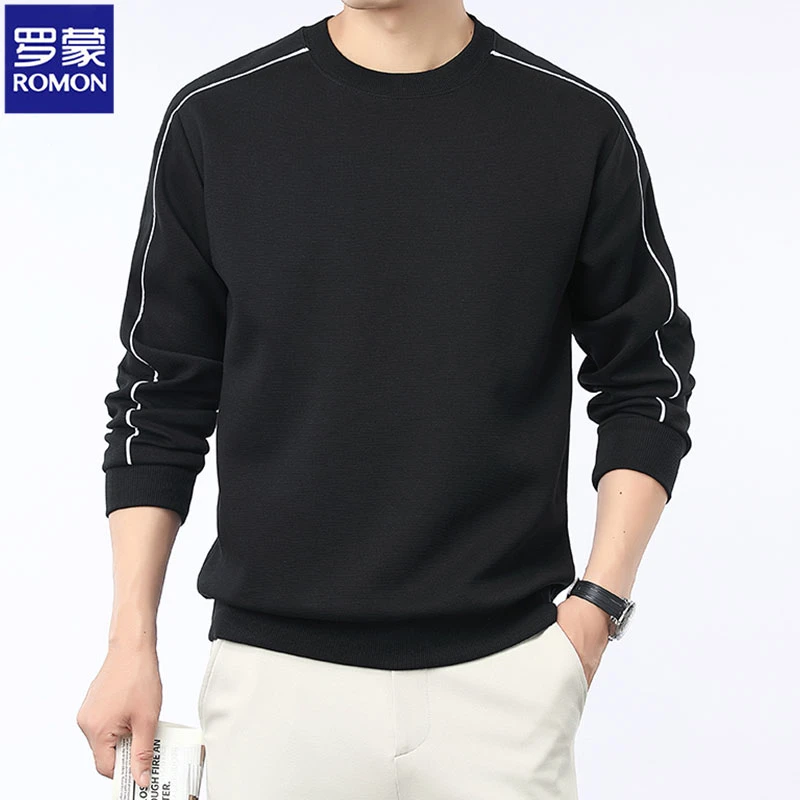 Romon/罗蒙秋季新款男士长袖卫衣柔软舒适潮流百搭爆款圆领T恤