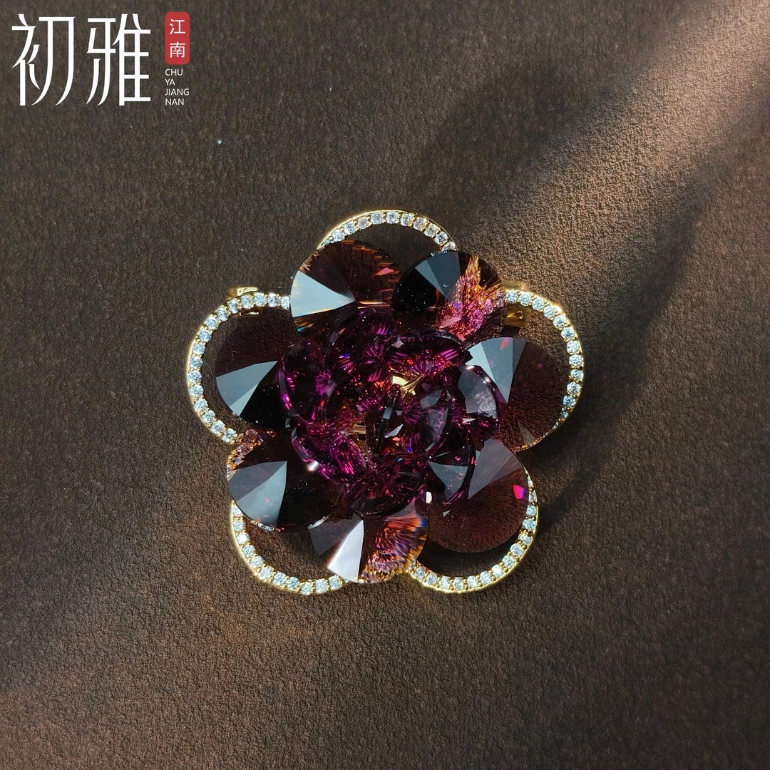 铜仿水晶胸针 初雅PIN-施家系列【紫星】设计师款铜镀k金胸针