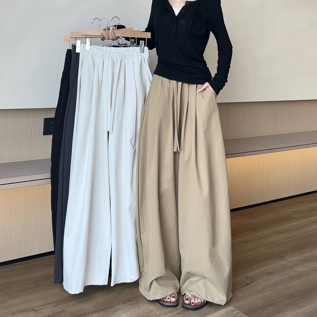 2025秋季 正品 韩国 店主自留款松紧腰休闲显瘦百搭阔腿裤女