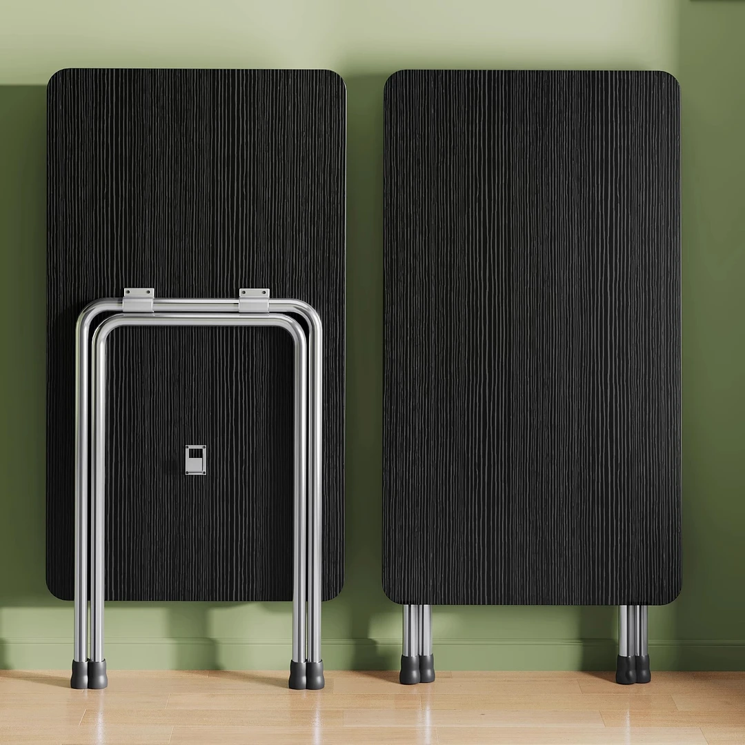 可折叠桌简约小户型家用餐桌便携长方形饭桌板材珍珠白原木色拉丝