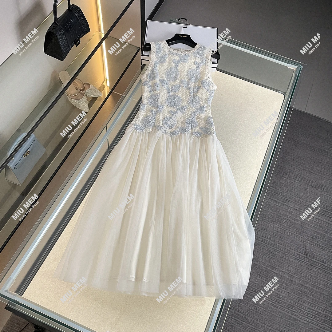 法式甜美度假风仙女蕾丝系带无袖长款连衣裙女DY6946