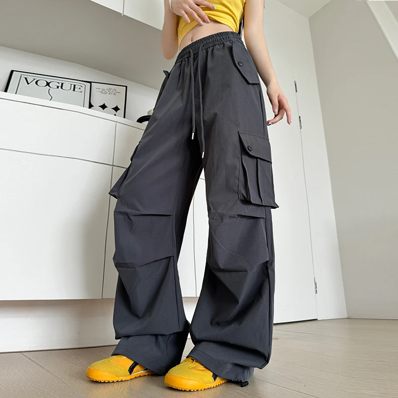 灰色工装裤女款初秋薄2025新款街舞爵士舞登山小个子窄版降落伞裤