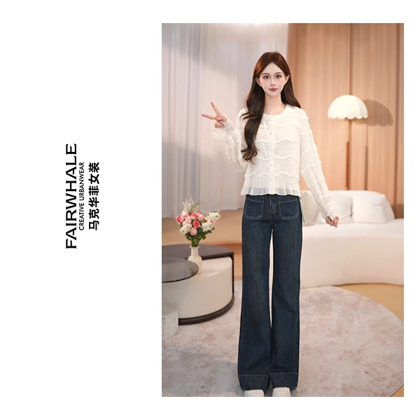 【赫拉港】马克华菲秋季长袖百搭显瘦蕾丝上衣衬衫F51004A537 qz