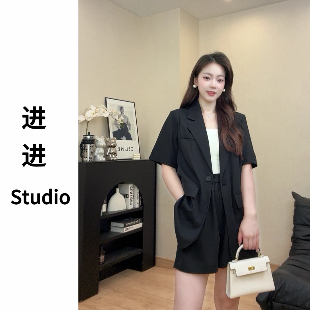 高品质夏季小个子西装两件外套女薄款2025显瘦新款韩版短袖套装