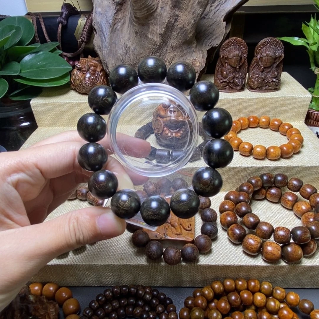 贡木印贡墨绿手串尺寸16