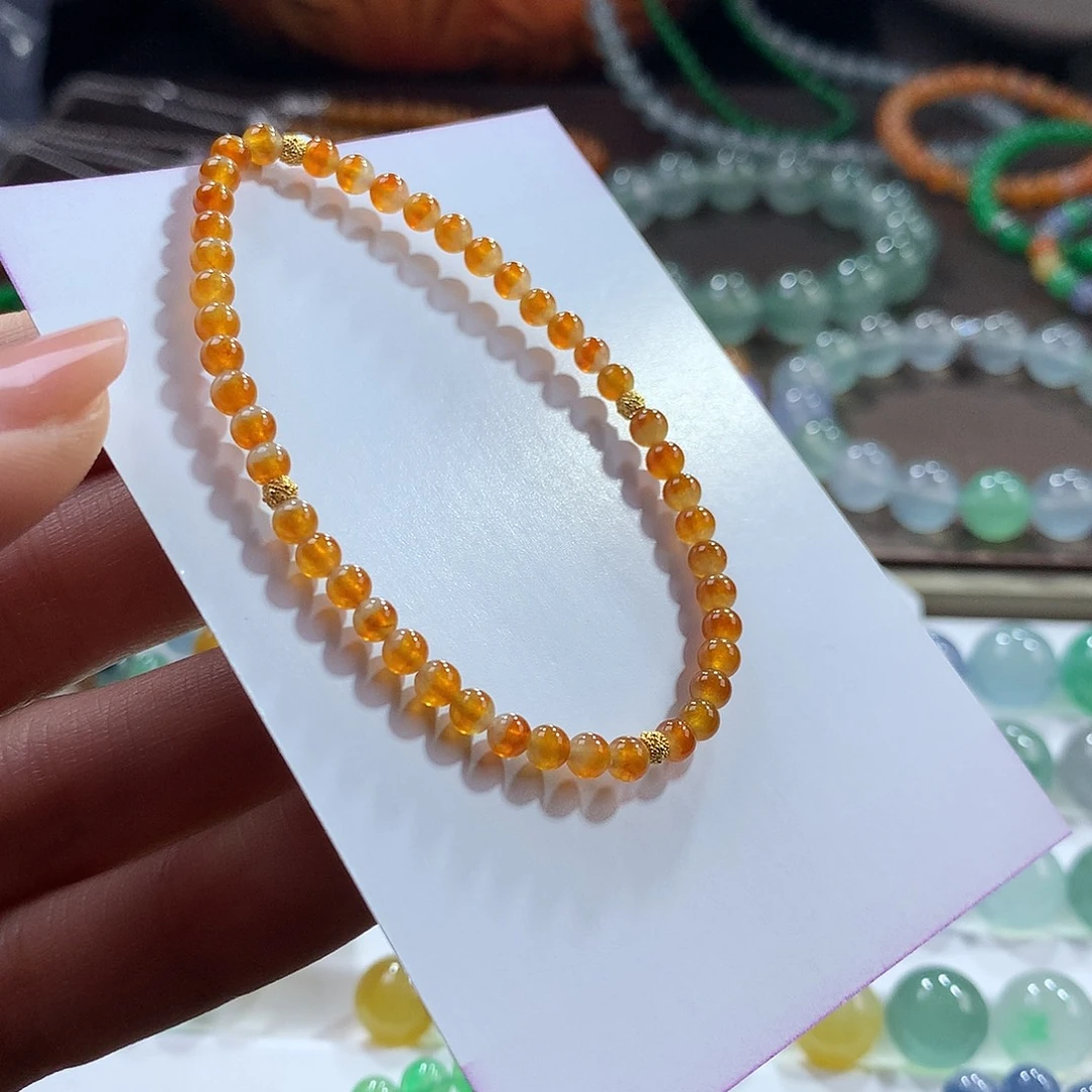 翡翠未镶嵌手链冰胶黄翡聚宝盆色系卡3.7