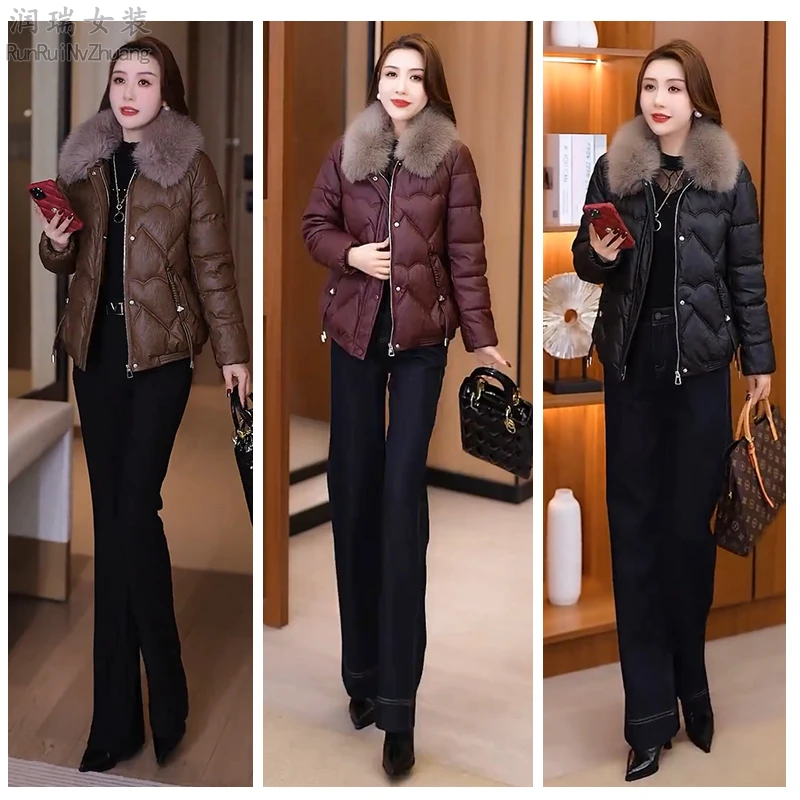 2025冬季新款时尚PU棉衣外套洋气短款加厚保暖毛领棉袄棉服妈妈装