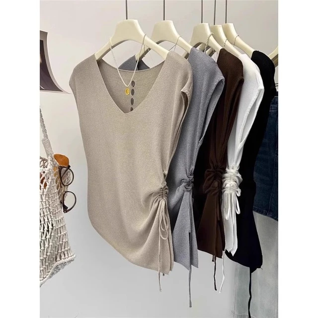 IEF爱依服小心机后背镂空冰丝针织短袖T恤女夏季设计感气质收腰