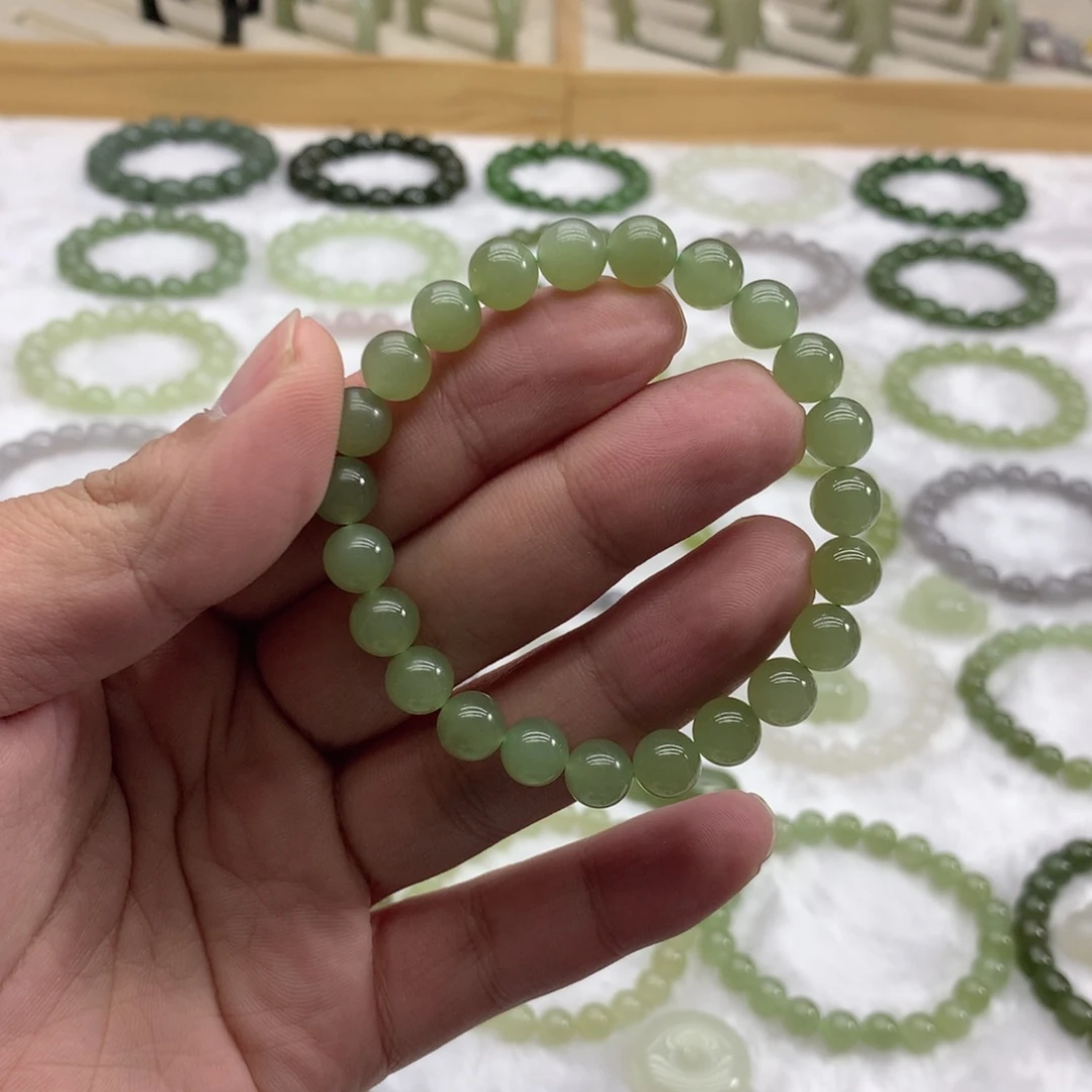 和田玉未镶嵌手串（冰晴绿8）
